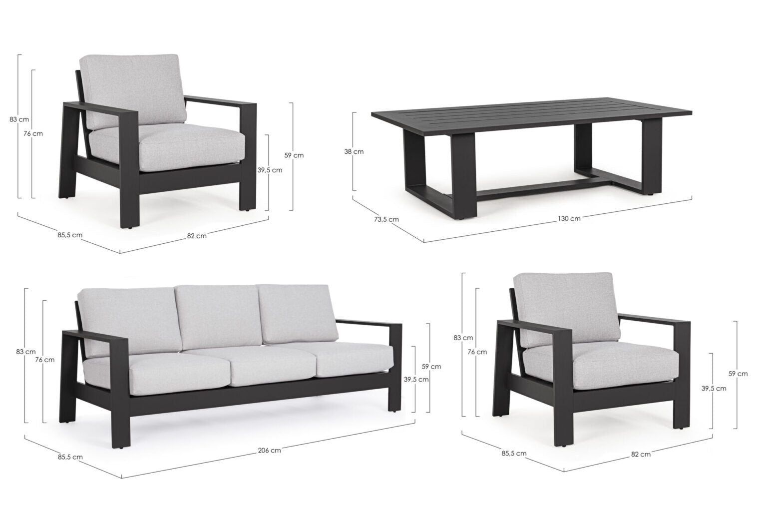 BIZZOTTO SET BALTIC CON CUSCINO ANTRACITE
