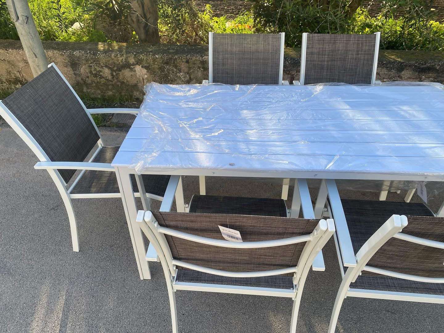 SET TAVOLO MYKONOS 150x80 BIANCO + 6 POLTRONE