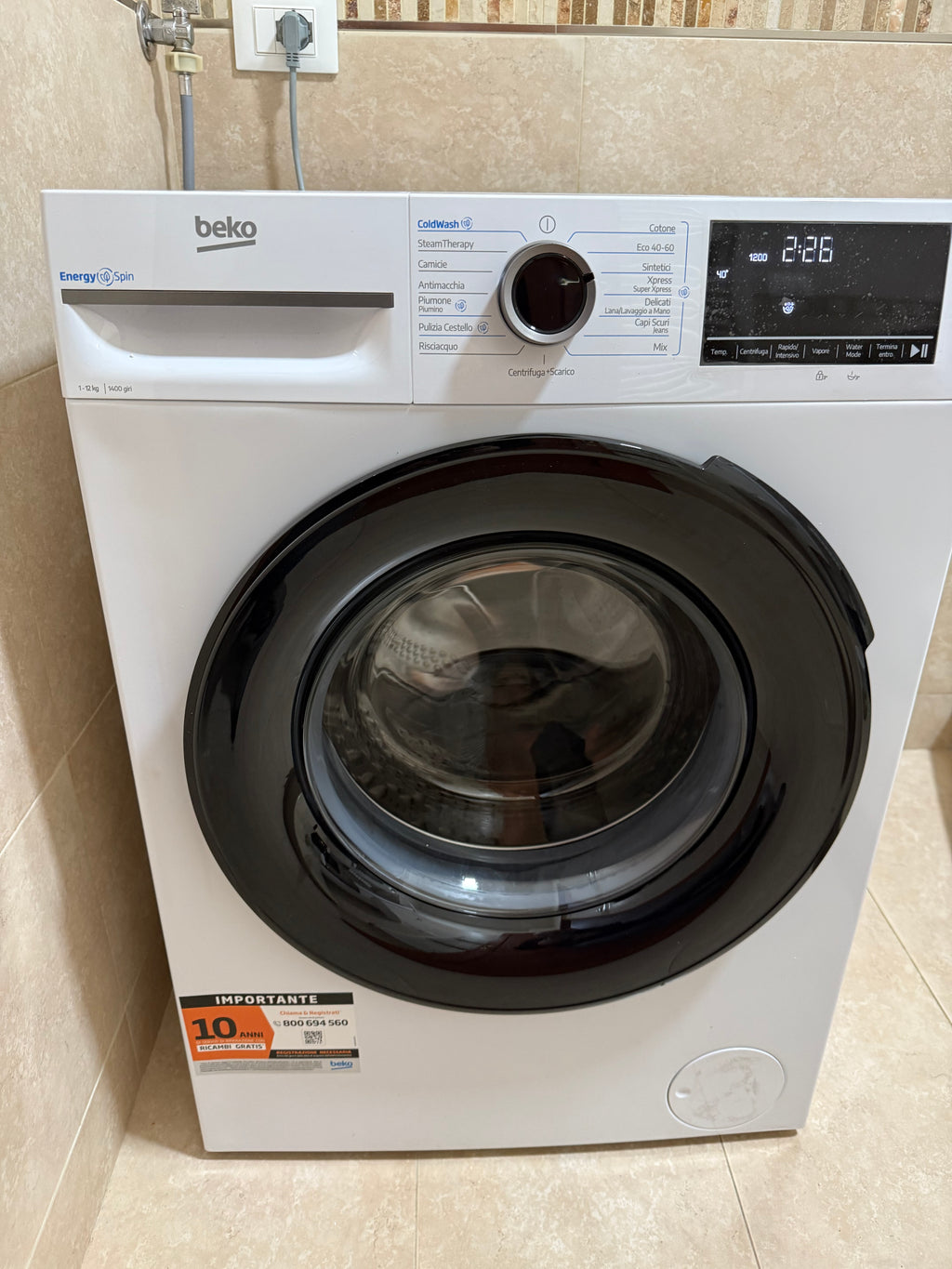BEKO LAVATRICE 12KG INVERTER VAPORE ENERGYSPIN A 1400GIRI BMWT31241A