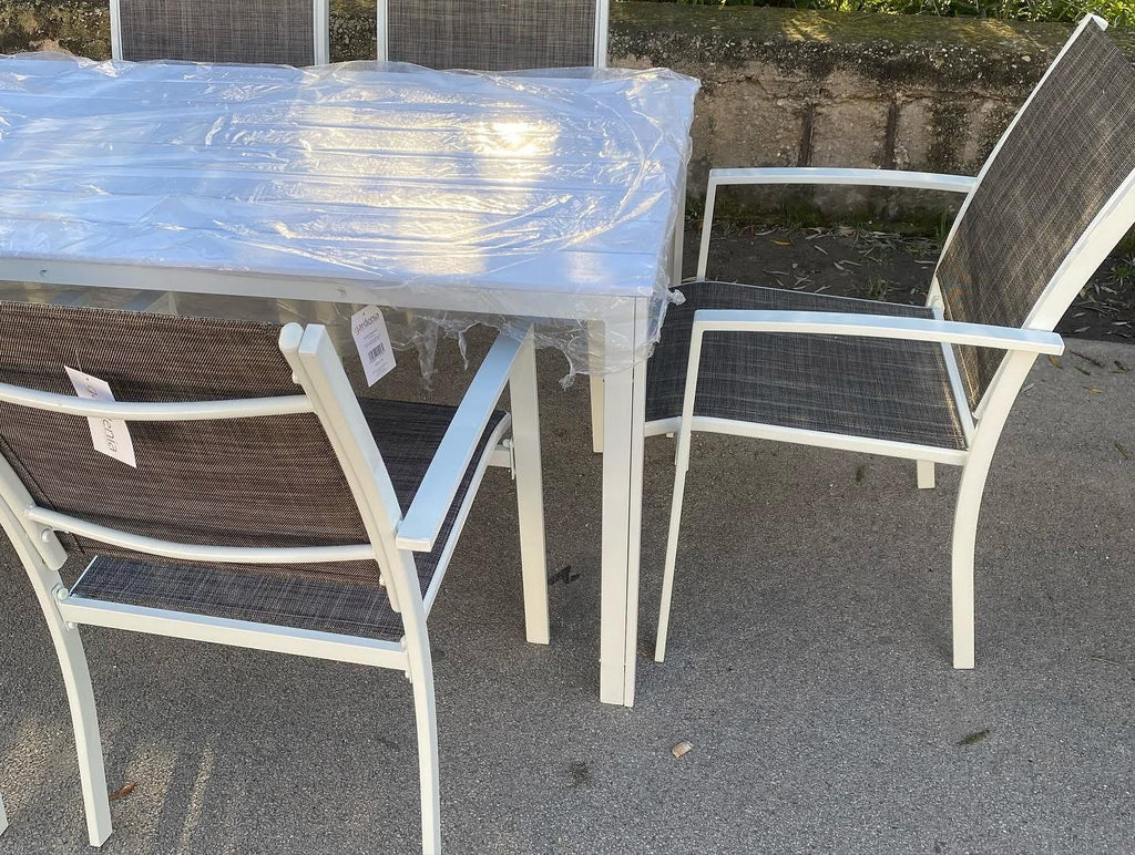 SET TAVOLO MYKONOS 150x80 BIANCO + 6 POLTRONE