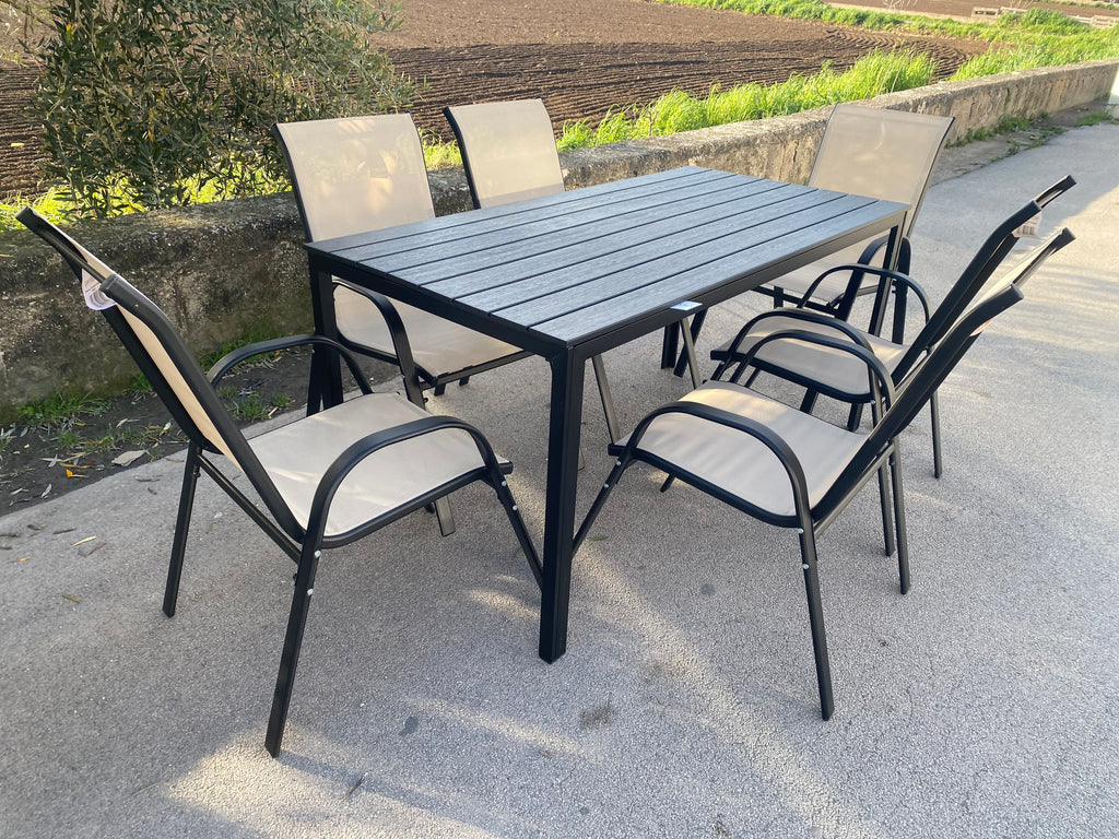SET TAVOLO OREGON + 6 POLTRONE  SIVIGLIA ANTRACITE