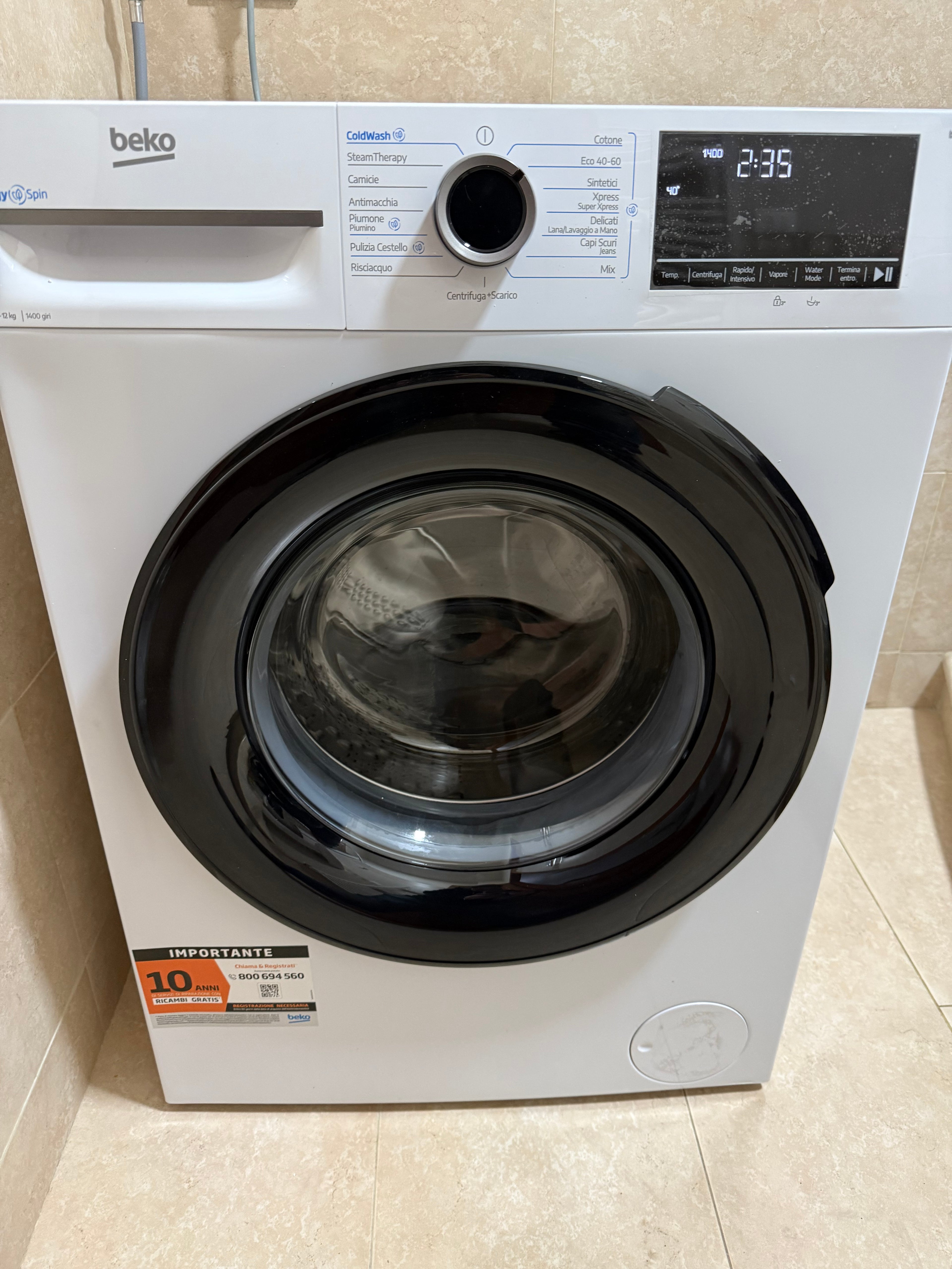 BEKO LAVATRICE 12KG INVERTER VAPORE ENERGYSPIN A 1400GIRI BMWT31241A