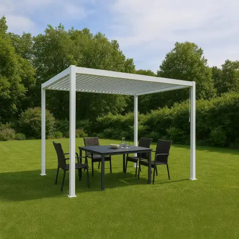 PERGOLA BIOCLIMATICA PALMAS 3X4 M BIANCA IN ALLUMINIO – TETTO CON LAMELLE ORIENTABILI