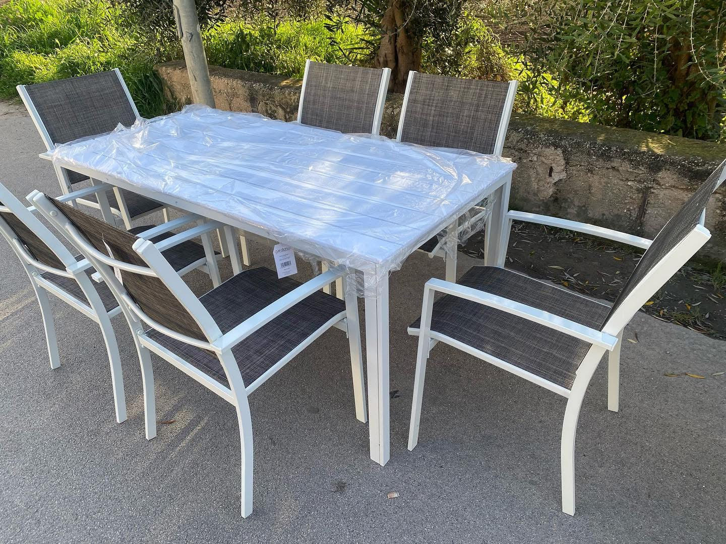 SET TAVOLO MYKONOS 150x80 BIANCO + 6 POLTRONE