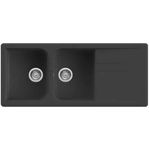 CM LAVELLO 116x50  2 VASCHE CON GOCCIOLATOIO COLORADO NERO ARAGONITE