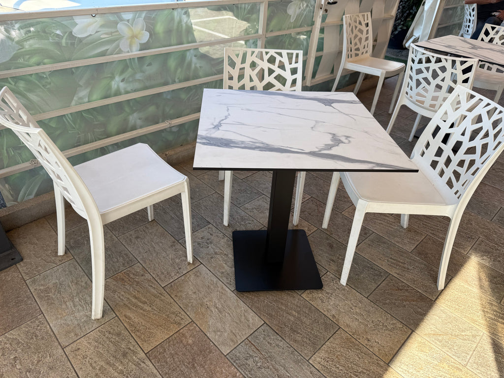 TAVOLO BASE IN FERRO + PIANO HPL MARMO GRIGIO
