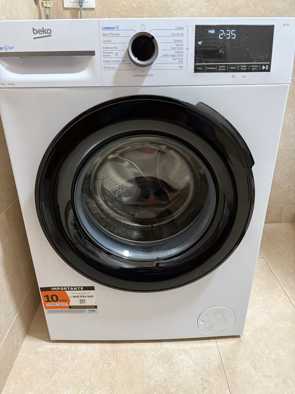 BEKO LAVATRICE 12KG INVERTER VAPORE ENERGYSPIN A 1400GIRI BMWT31241A