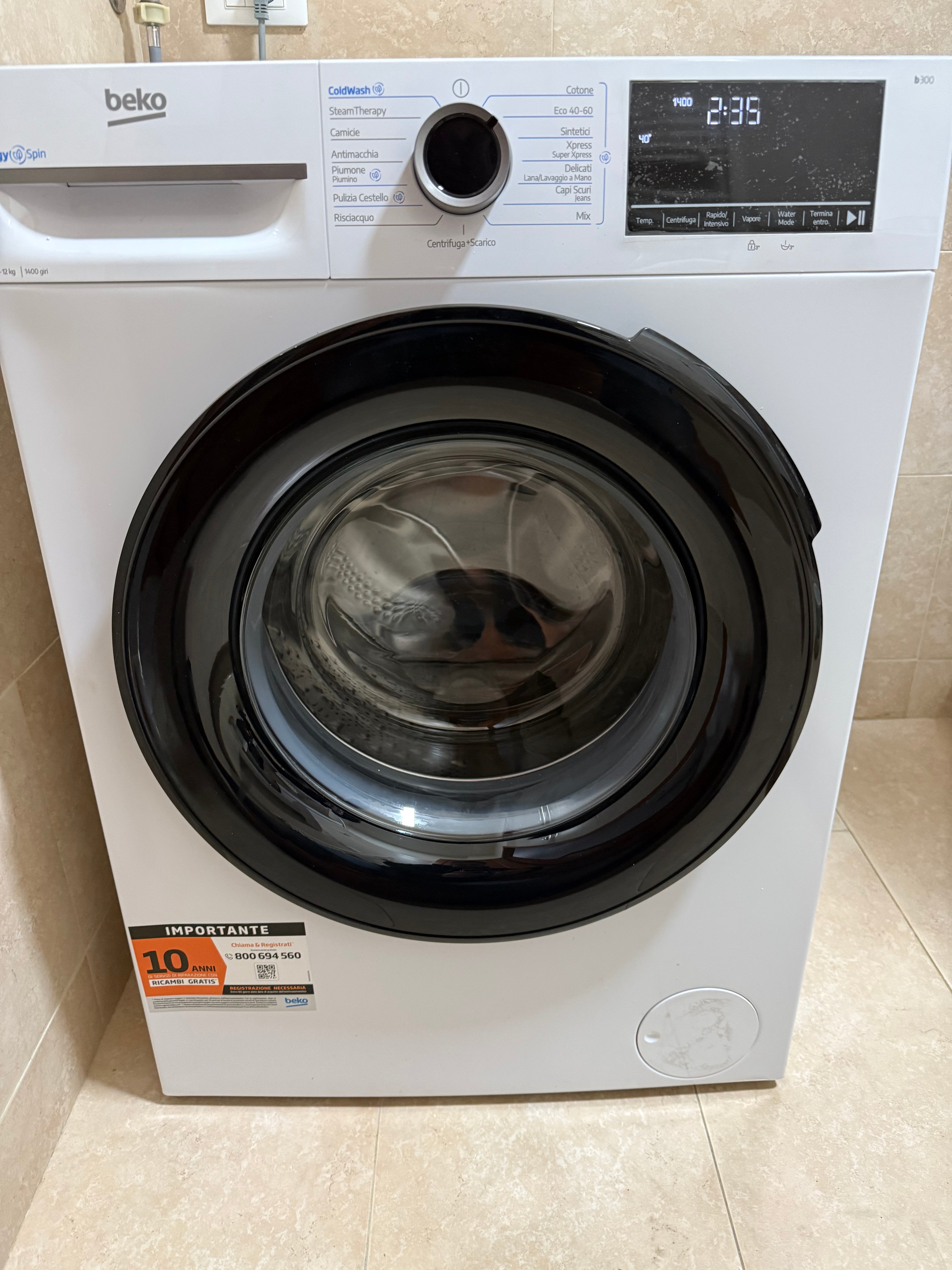 BEKO LAVATRICE 12KG INVERTER VAPORE ENERGYSPIN A 1400GIRI BMWT31241A