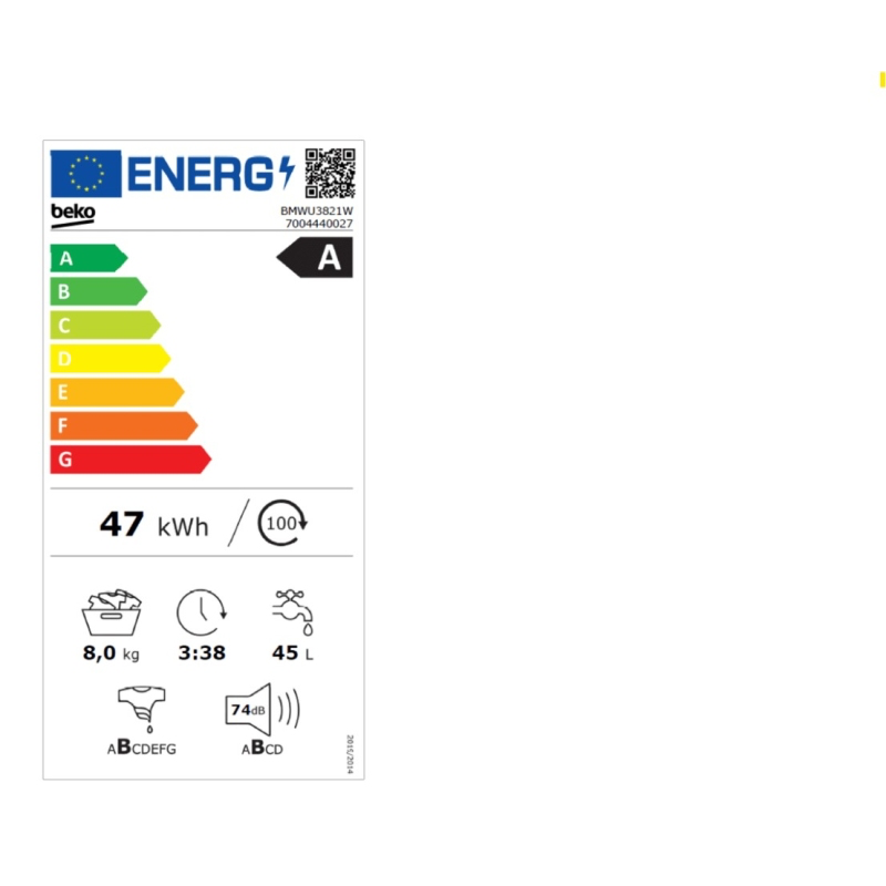 BEKO LAVATRICE 8KG ENERGY SPIN A INVERTER VAPORE 1200GIRI BMWU3821W