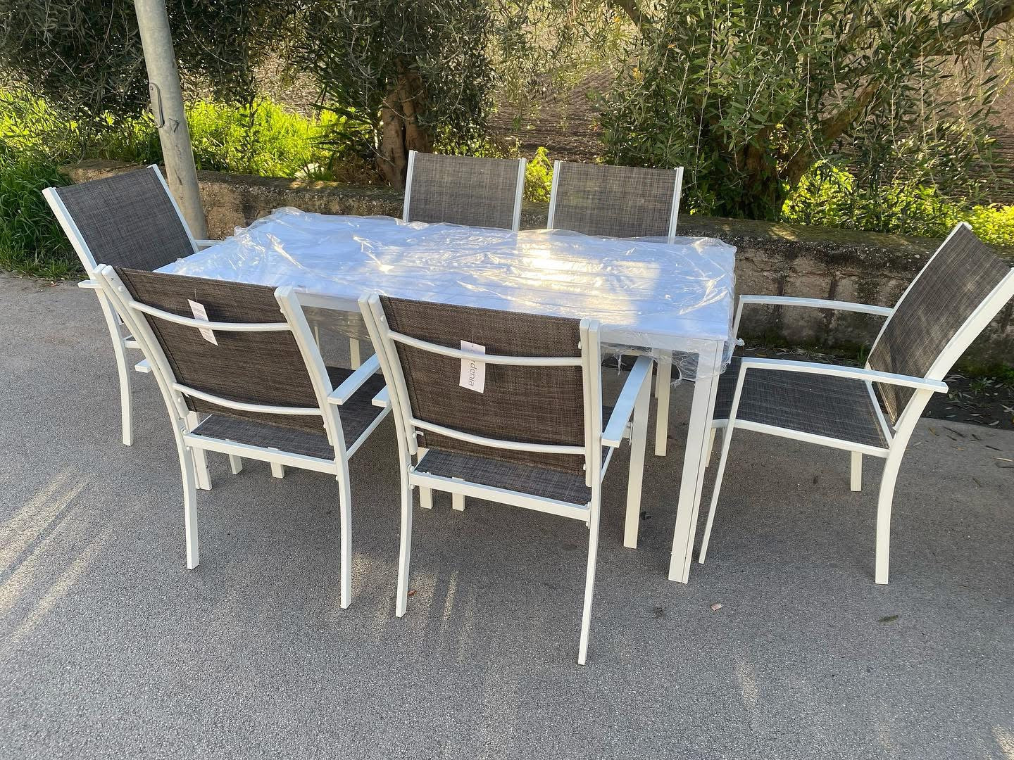 SET TAVOLO MYKONOS 150x80 BIANCO + 6 POLTRONE