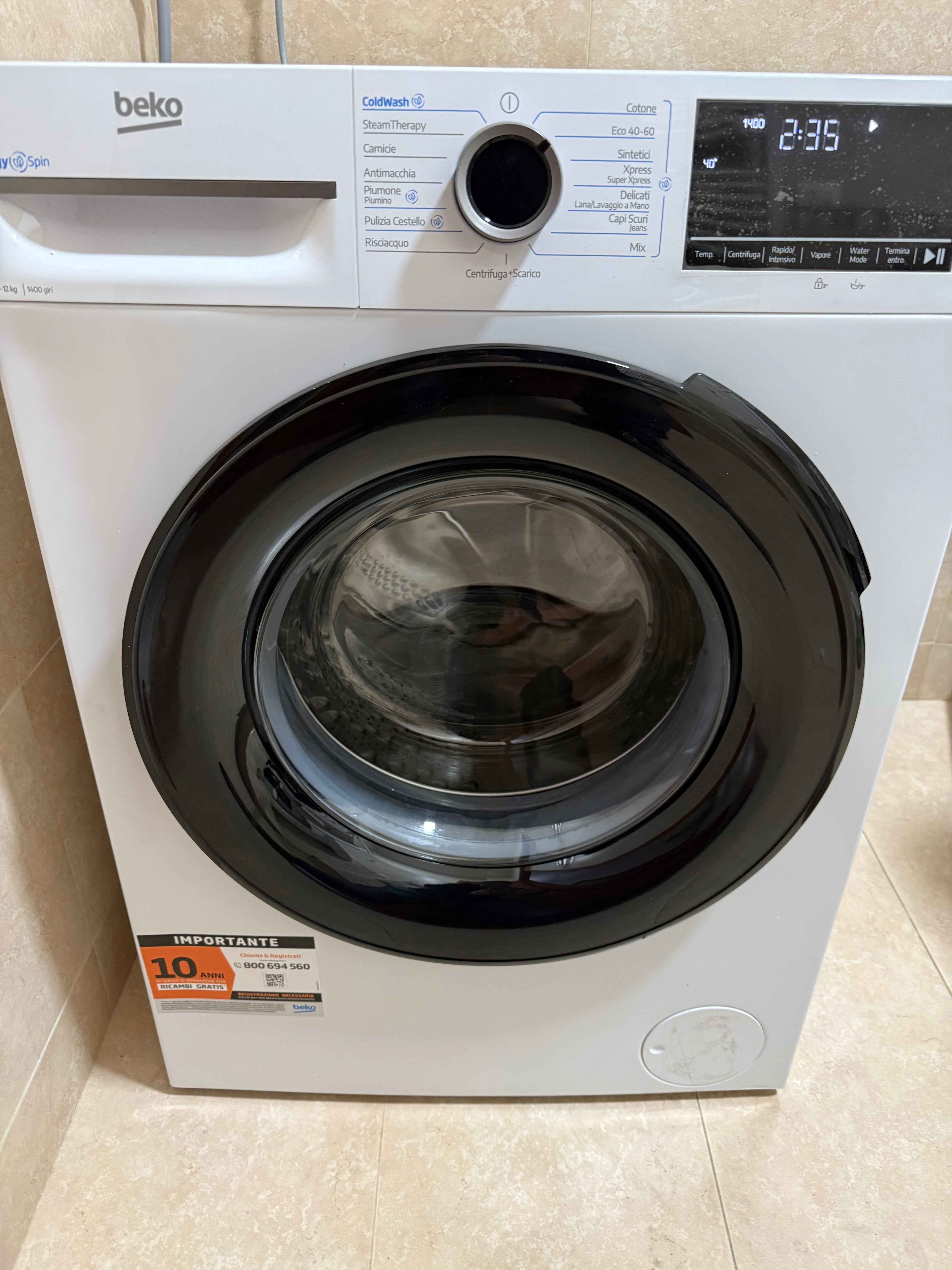 BEKO LAVATRICE 12KG INVERTER VAPORE ENERGYSPIN A 1400GIRI BMWT31241A