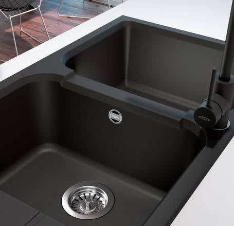 CM LAVELLO 116x50  2 VASCHE CON GOCCIOLATOIO COLORADO NERO ARAGONITE