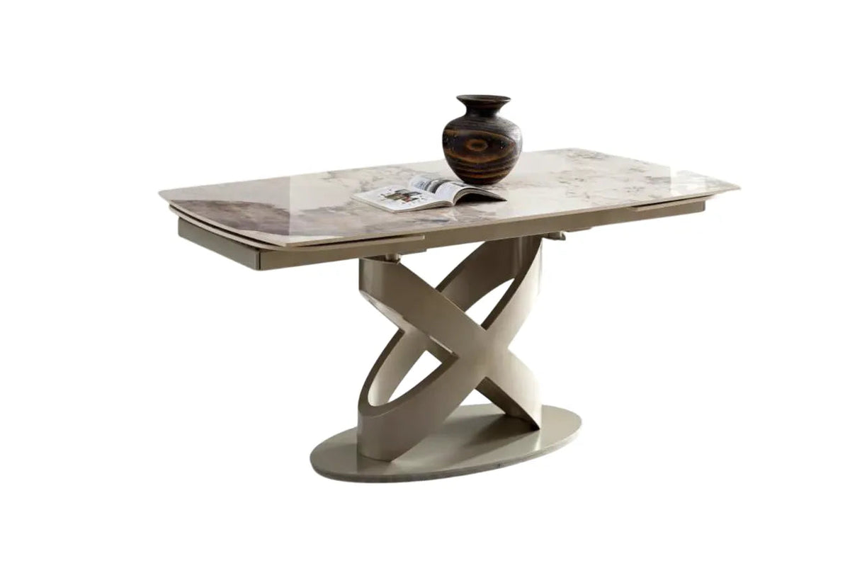 TAVOLO IGOR ALLUNGABILE 160-240 cm IN MARMO con Base in Metallo  Champagne