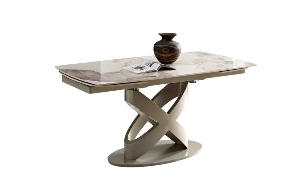 TAVOLO IGOR ALLUNGABILE 160-240 cm IN MARMO con Base in Metallo  Champagne