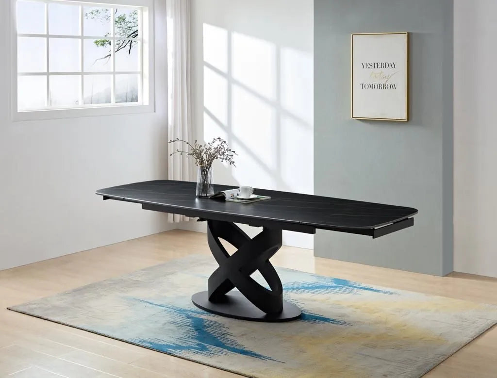 TAVOLO IGOR ALLUNGABILE 160-240 cm IN MARMO con Base in Metallo Nero marmo nero