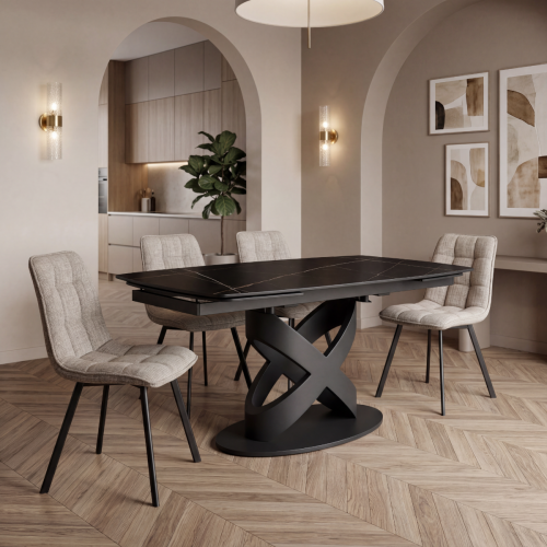 TAVOLO IGOR ALLUNGABILE 160-240 cm IN MARMO con Base in Metallo Nero marmo nero
