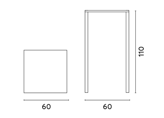 TAVOLO ISEO ALTO IN ACCIAIO 60X60 BIANCO