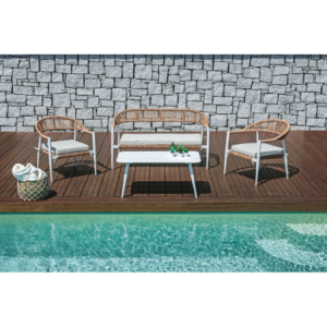 SALOTTO MILANO IN ALLUMINIO BIANCO + SEDUTA E SCHIENALE IN WICKER