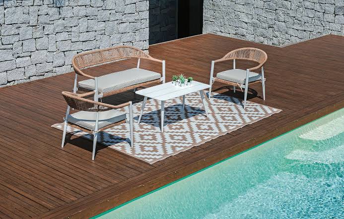 SALOTTO MILANO IN ALLUMINIO BIANCO + SEDUTA E SCHIENALE IN WICKER