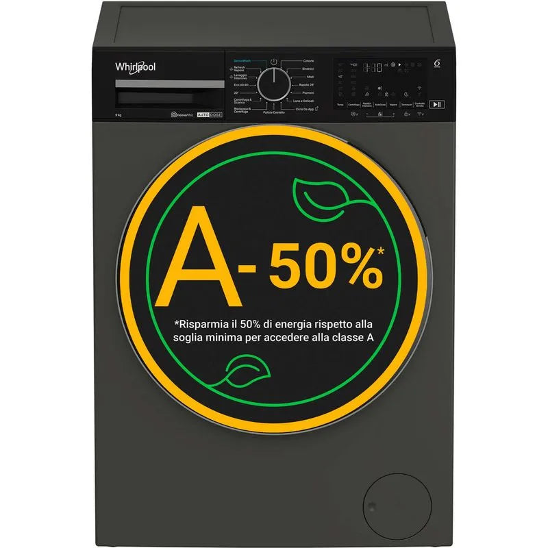 WHIRLPOOL LAVATRICE 9KG INVERTER WIFI A-50% GRIGIO WPM 911G ADS IT