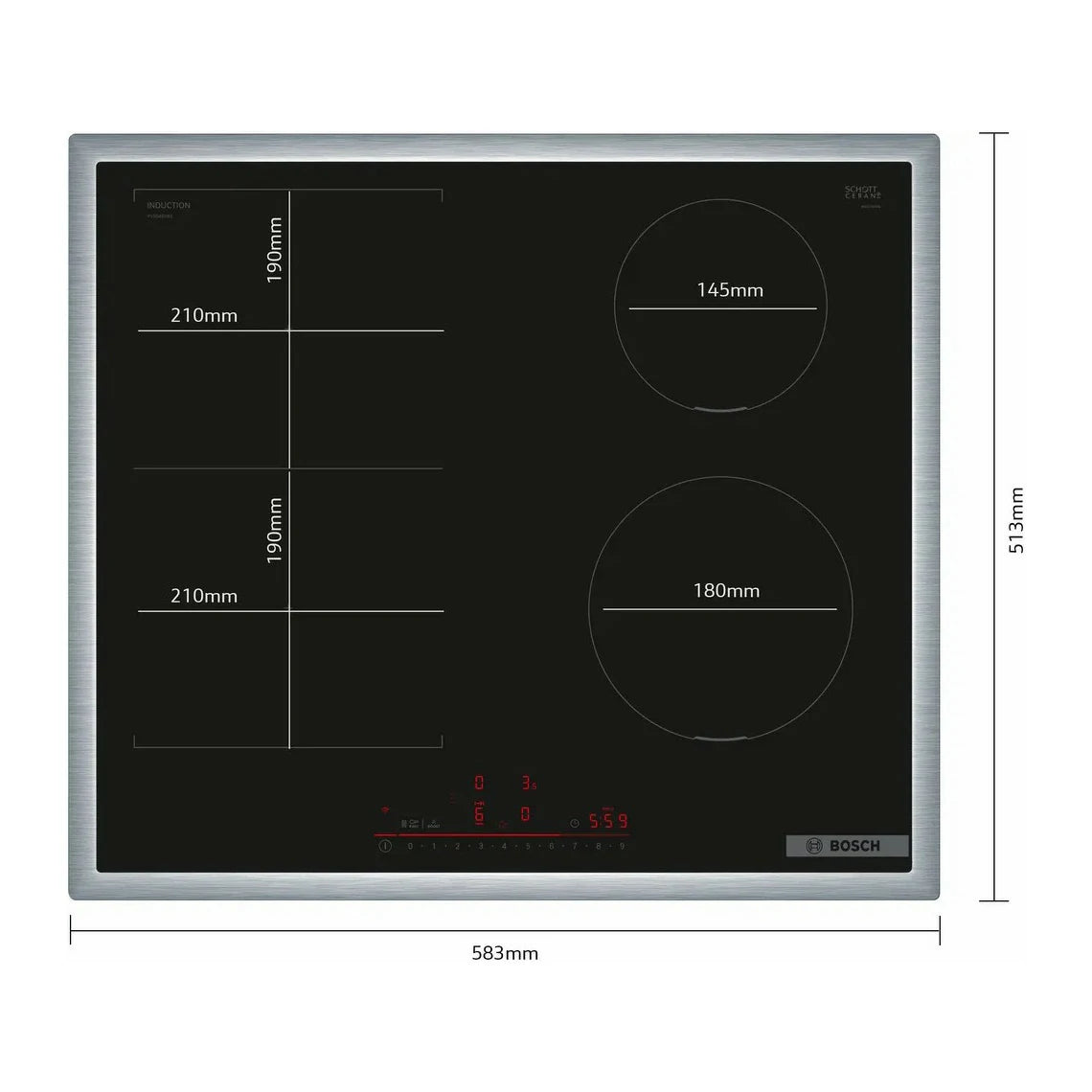 BOSCH PIANO COTTURA INCAS.INDUZIONE PROFILI WIFI 4ZONE 60CM PVS645HB1E