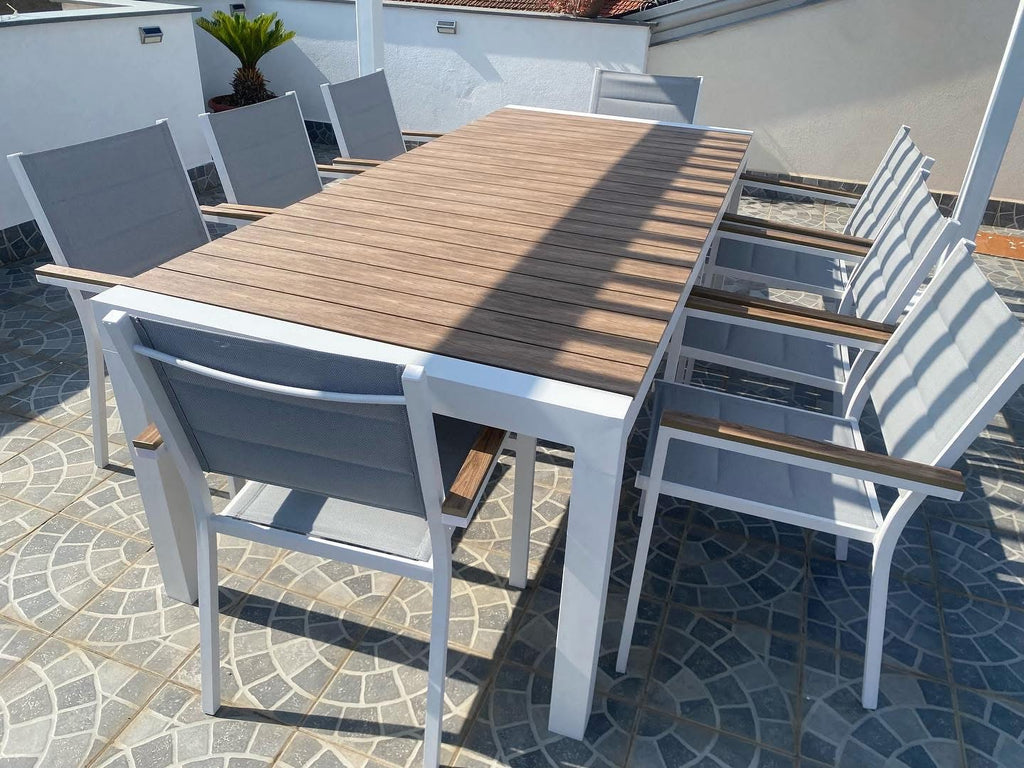 TAVOLO SANTORINI Allung. 225/295x100 cm+ 6 POLTRONE SANTORINI