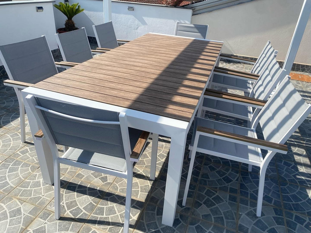 TAVOLO SANTORINI Allung. 225/295x100 cm+ 6 POLTRONE SANTORINI