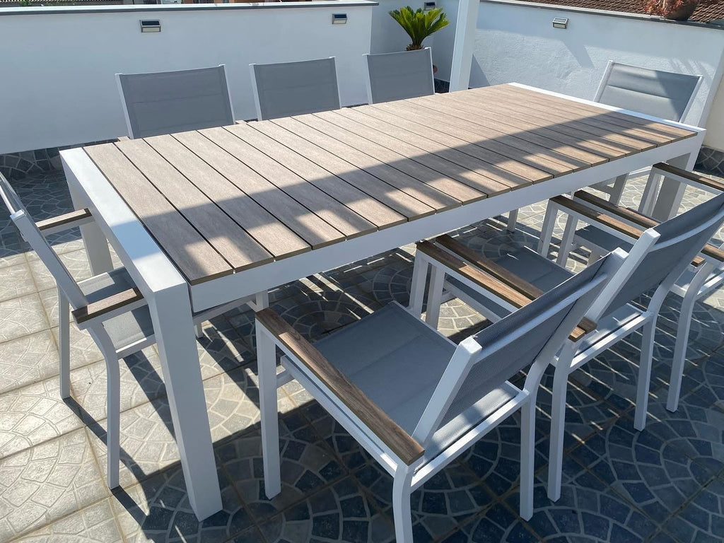 TAVOLO SANTORINI Allung. 225/295x100 cm+ 6 POLTRONE SANTORINI