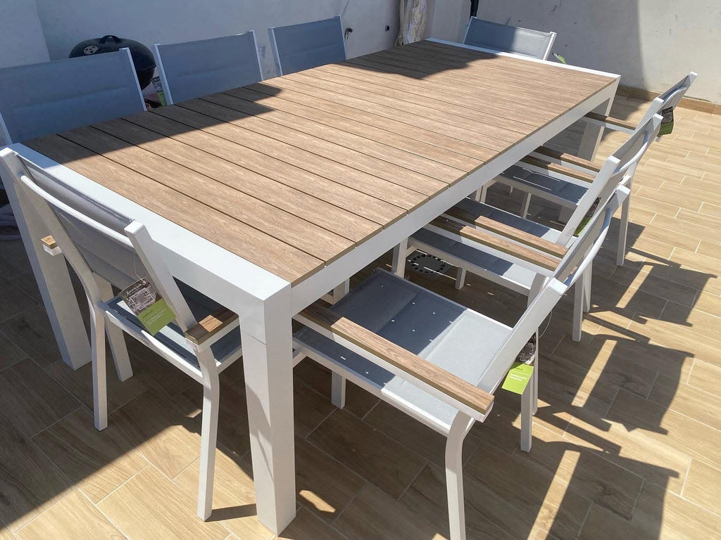 TAVOLO SANTORINI Allung. 225/295x100 cm+ 6 POLTRONE SANTORINI