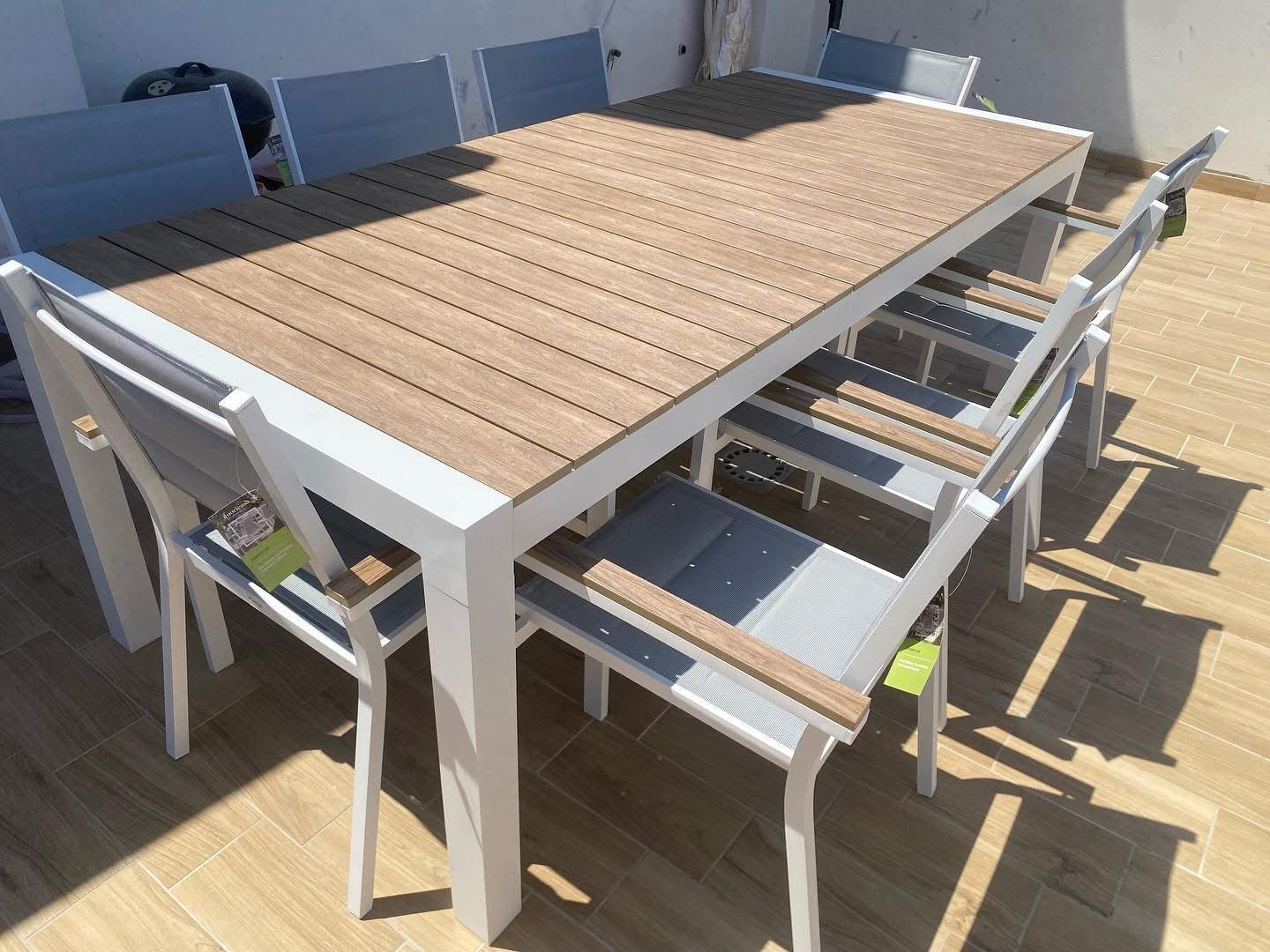 TAVOLO SANTORINI Allung. 225/295x100 cm+ 6 POLTRONE SANTORINI