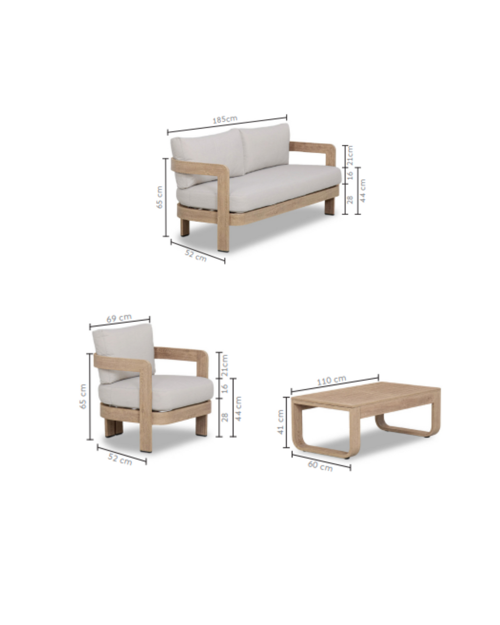 SET SALOTTO TROPEA ALLUMINIO EFFETTO LEGNO