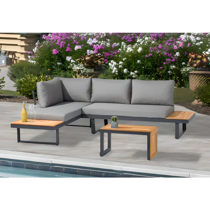 SET SALOTTO SIRMIONE  ALLUMINIO E ACACIA
