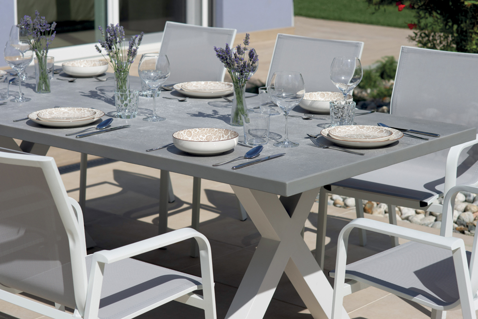 TAVOLO AMANTEA 220X100 ALU ANTR - PIANO RESINA GRI