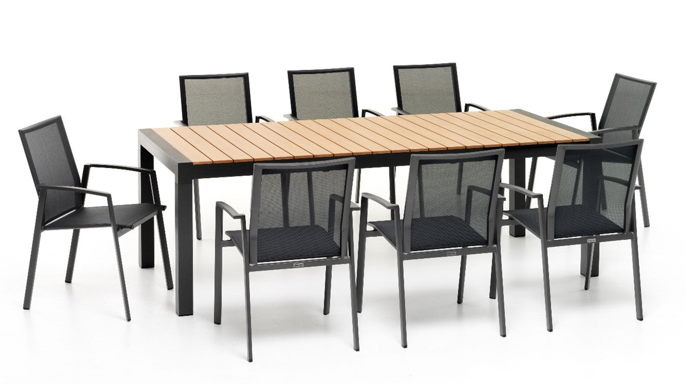 TAVOLO SANTORINI Allung. 163/223x95 ANTRACITE + 6 POLTRONE SANTORINI
