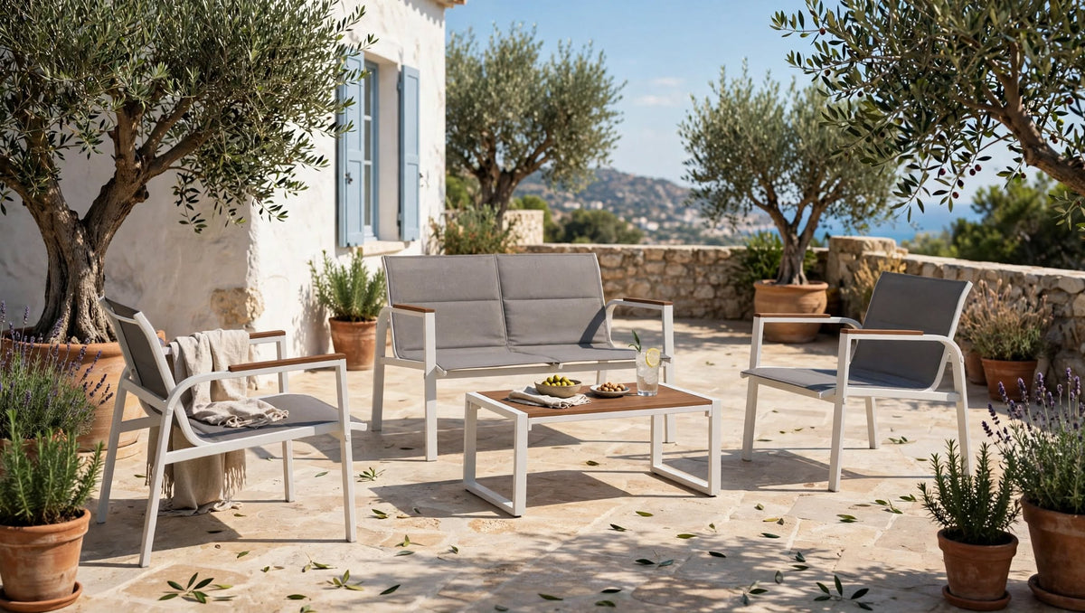 BIZZOTTO SET RIACE 4 POSTI IN TEXITILENE BIANCO  CON INSERTI EFFETTO LEGNO