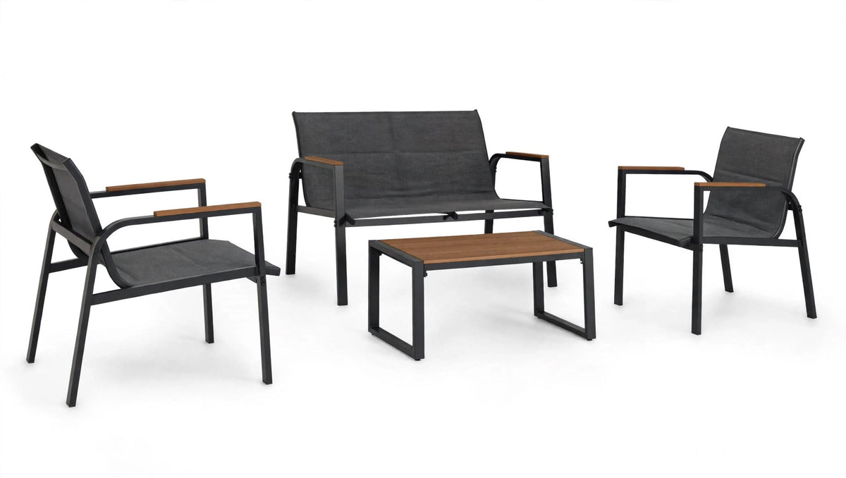 BIZZOTTO SET RIACE 4 POSTI IN TEXITILENE ANTRCITE CON INSERTI EFFETTO LEGNO