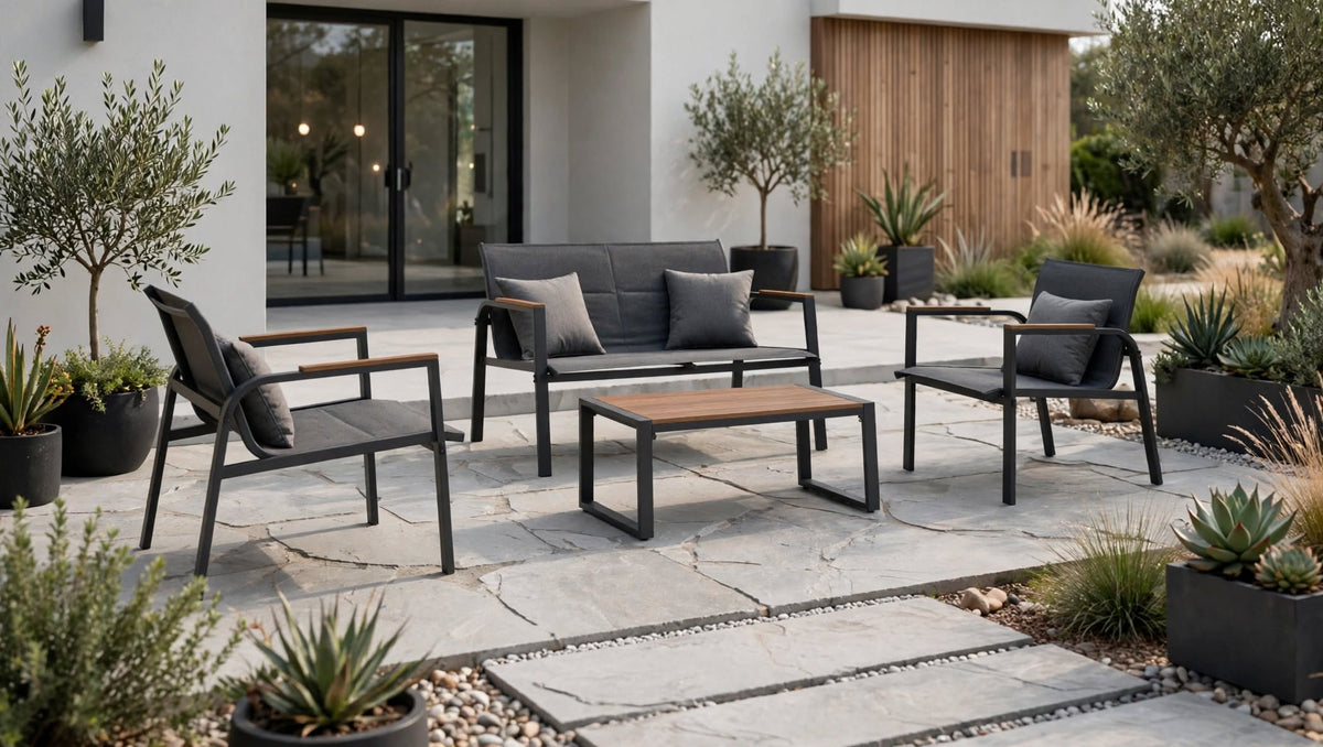BIZZOTTO SET RIACE 4 POSTI IN TEXITILENE ANTRCITE CON INSERTI EFFETTO LEGNO