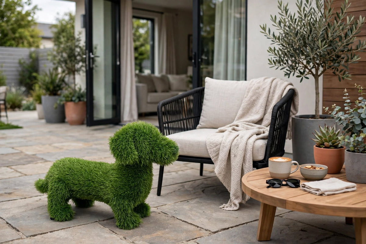 DECORAZIONE ERBA SINTETICA CANE 70x43H BIZZOTTO