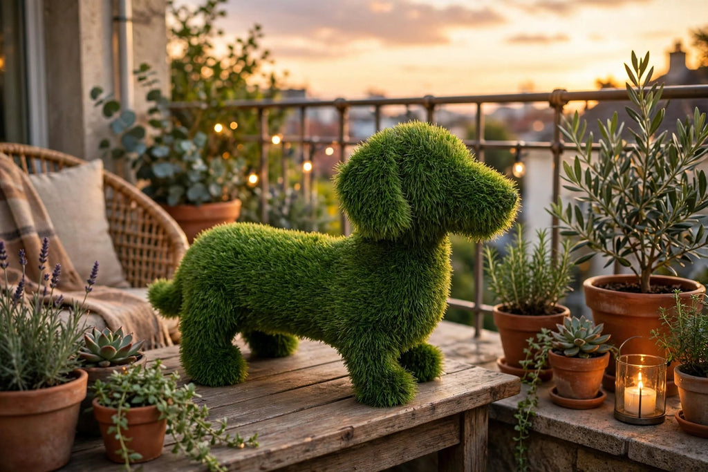 DECORAZIONE ERBA SINTETICA CANE 70x43H BIZZOTTO