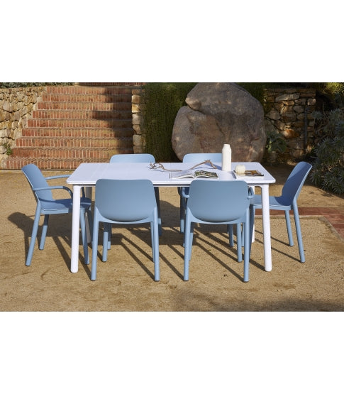 GARBAR SET  TAVOLO NOA BIANCO +6 SEDIE ONE AZUL RETRO